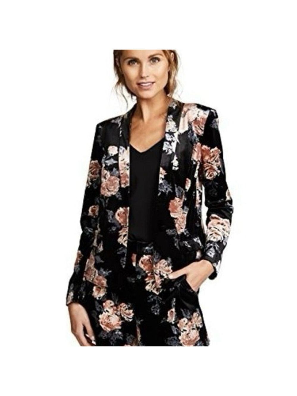 Ali & Jay Black Floral Velvet Metallic Blazer Jacket Medium
